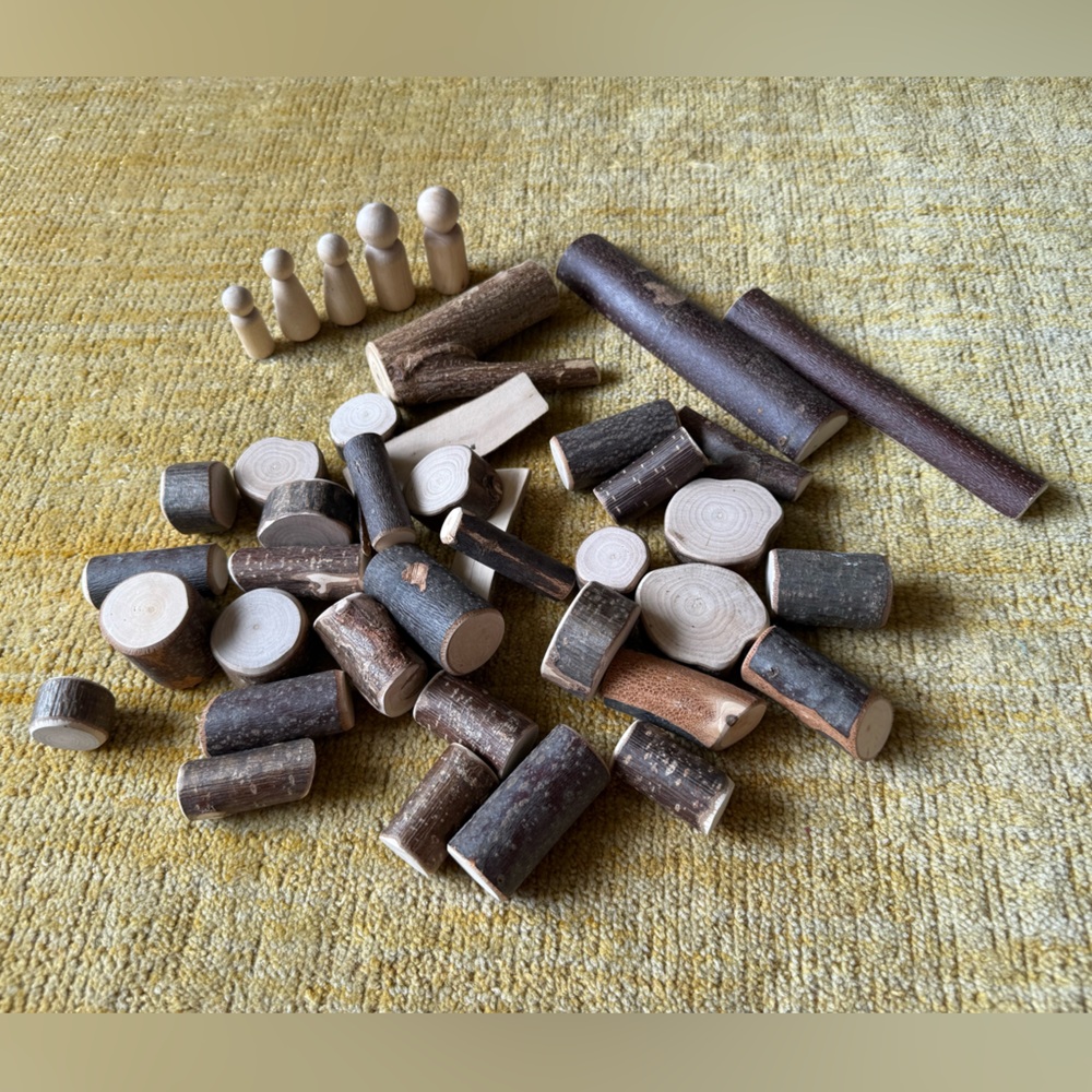Natural Wooden Waldorf Inspired Tree Blocks for Children